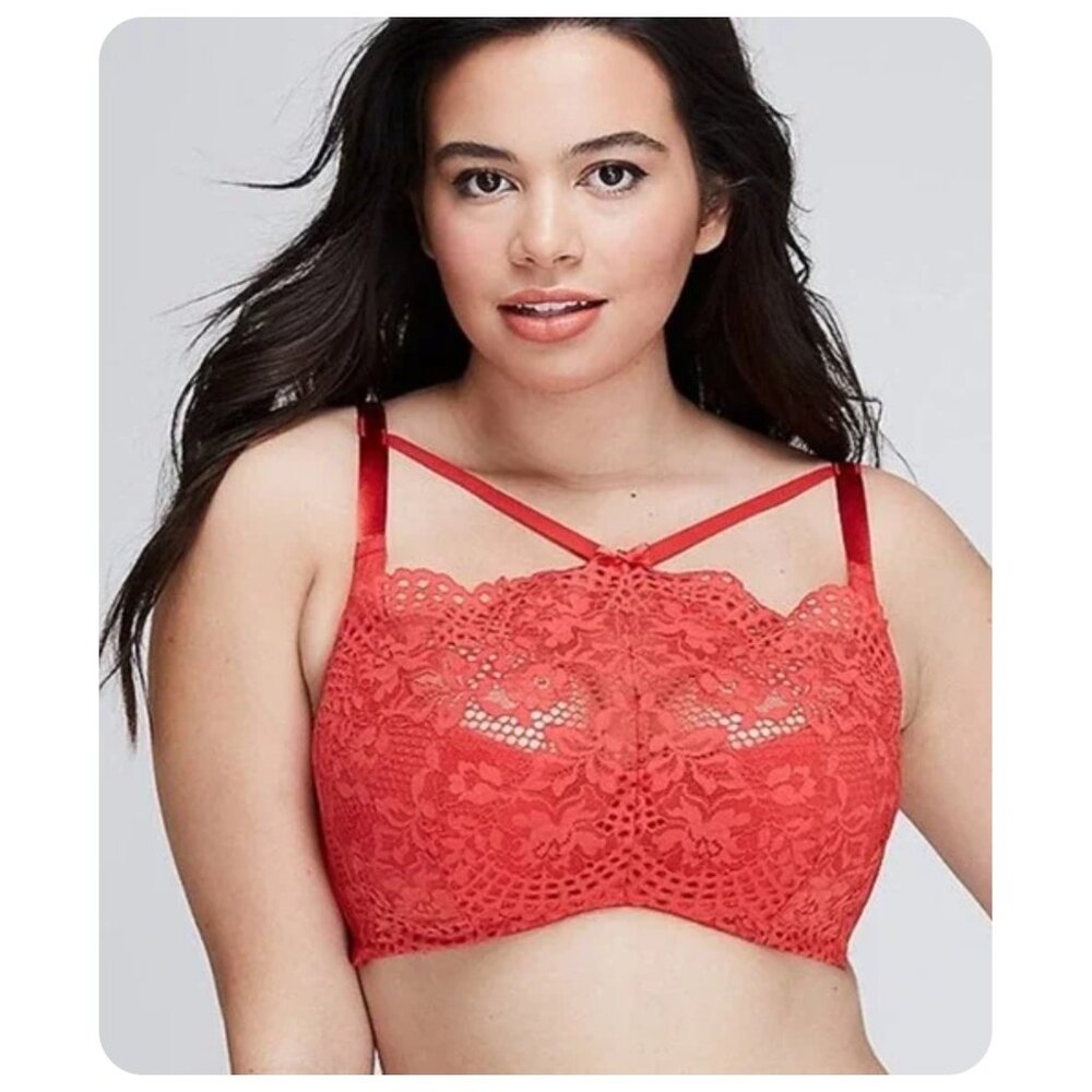 !! Cacique Red High Neck French Balconette Lace Underwire Bra sz 44DDD